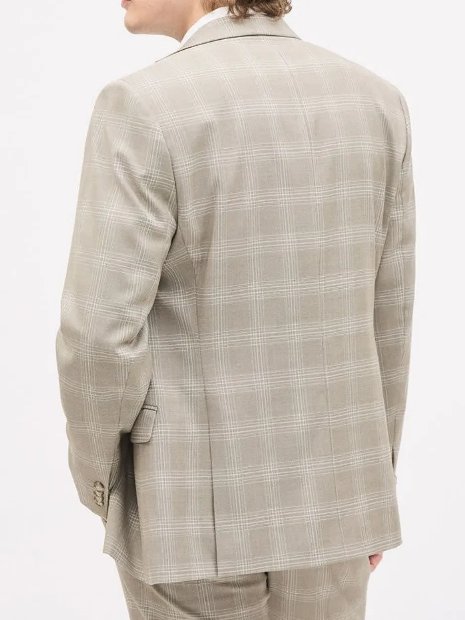 Light Gray Plaid Single Breasted Suit Blazer