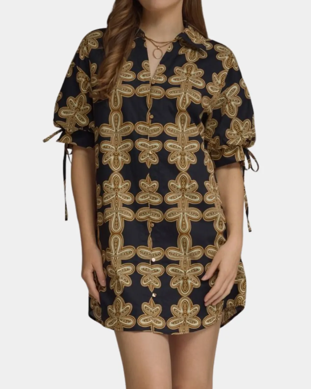 Printed Short Sleeve Mini Dress