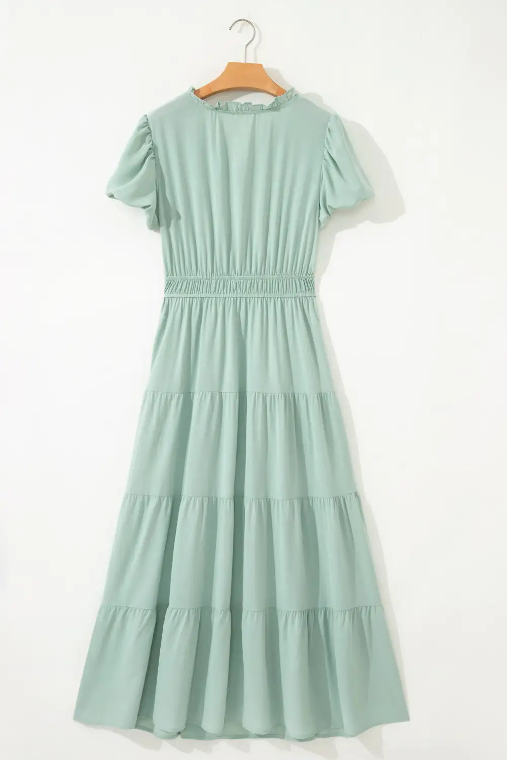 V Neck Tiered Puff Sleeve Maxi Dress