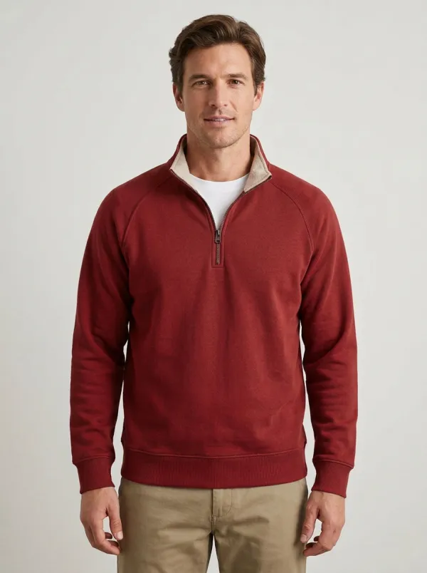 Men's Minimalist Textured Raglan Stand-Collar Quarter-Zip Sweatshirt