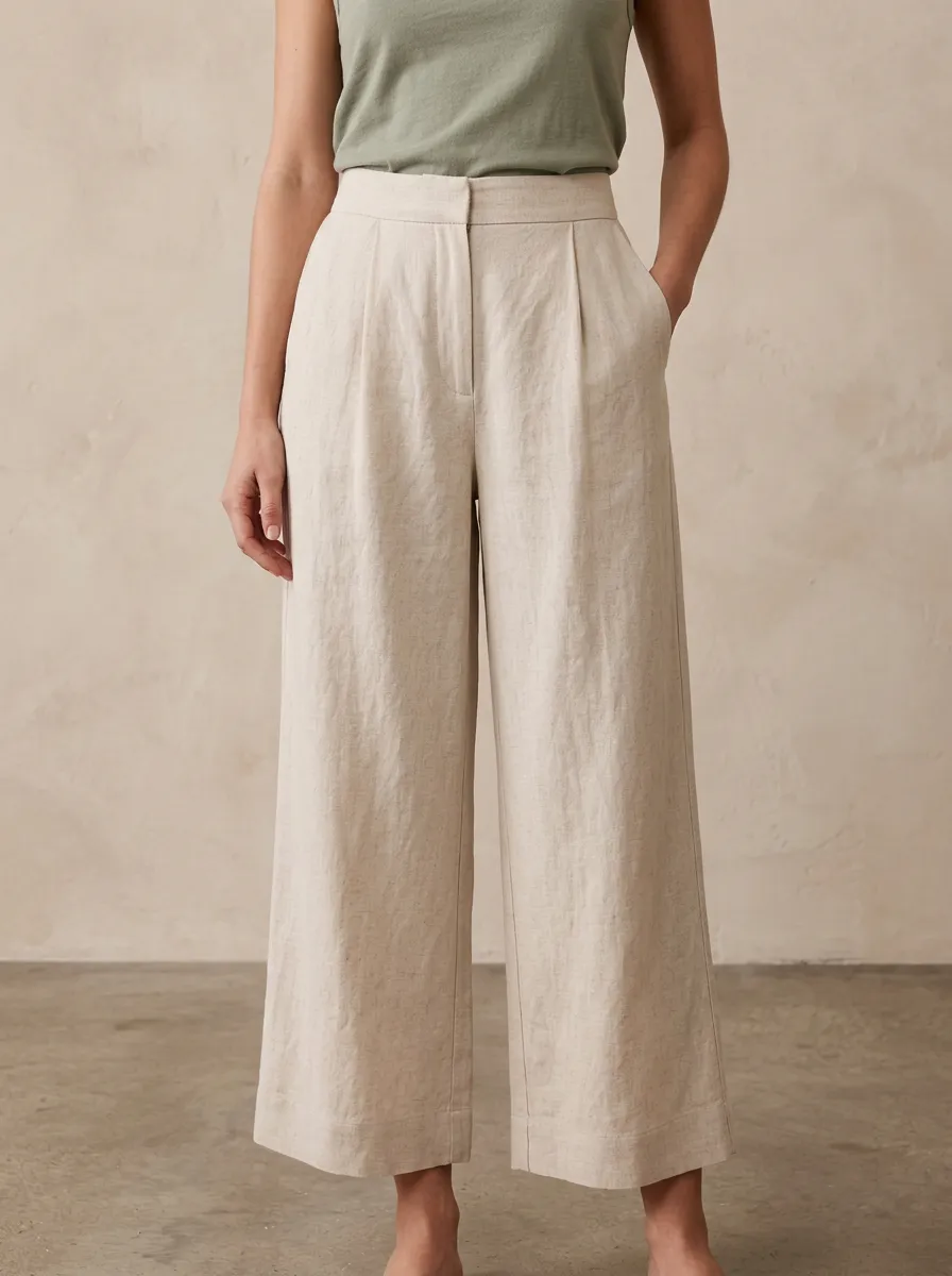 Classic Linen Blend Style Women's Cropped Pants