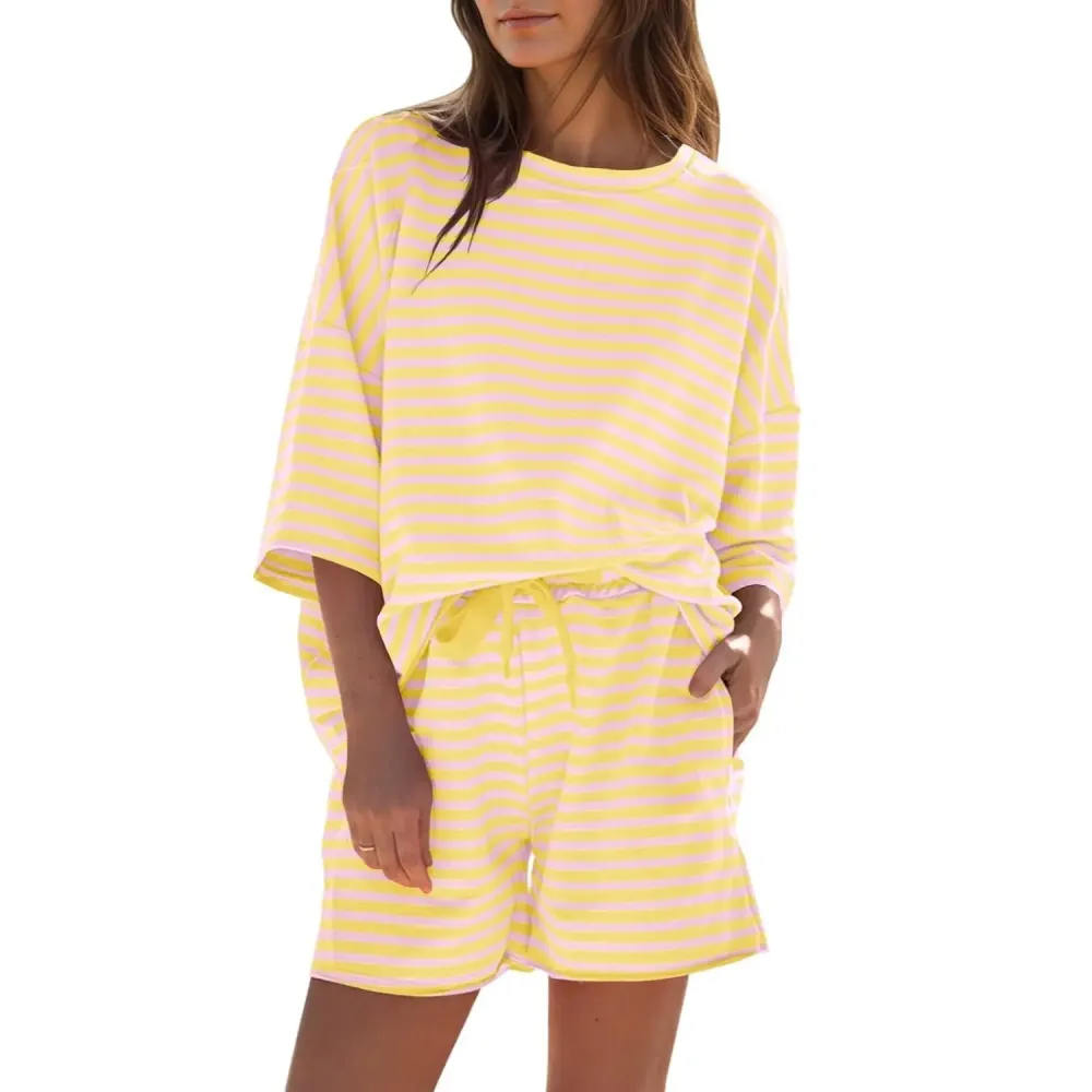Women's Striped 2 Piece Short Lounge Set