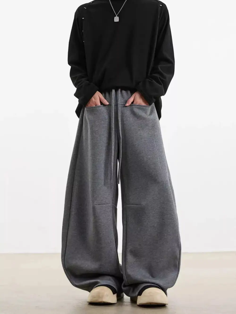 Textured Men's Plus Size Drawstring Wide Leg Pants