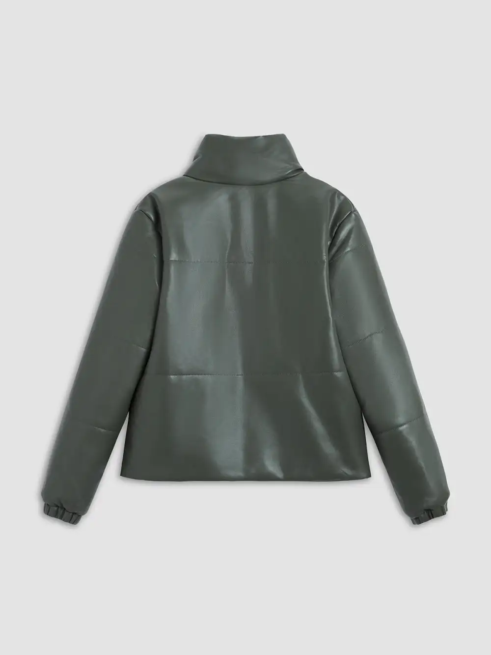 Faux Leather Stand Collar Jacket