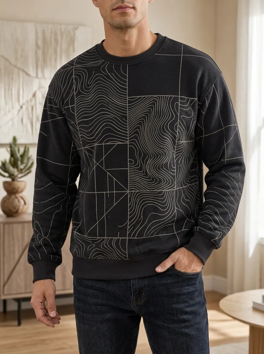 Men's Graphic Print Crewneck Sweatshirt Abstract