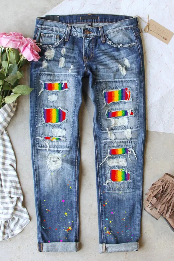 RAINBOW RIPPED JEANS