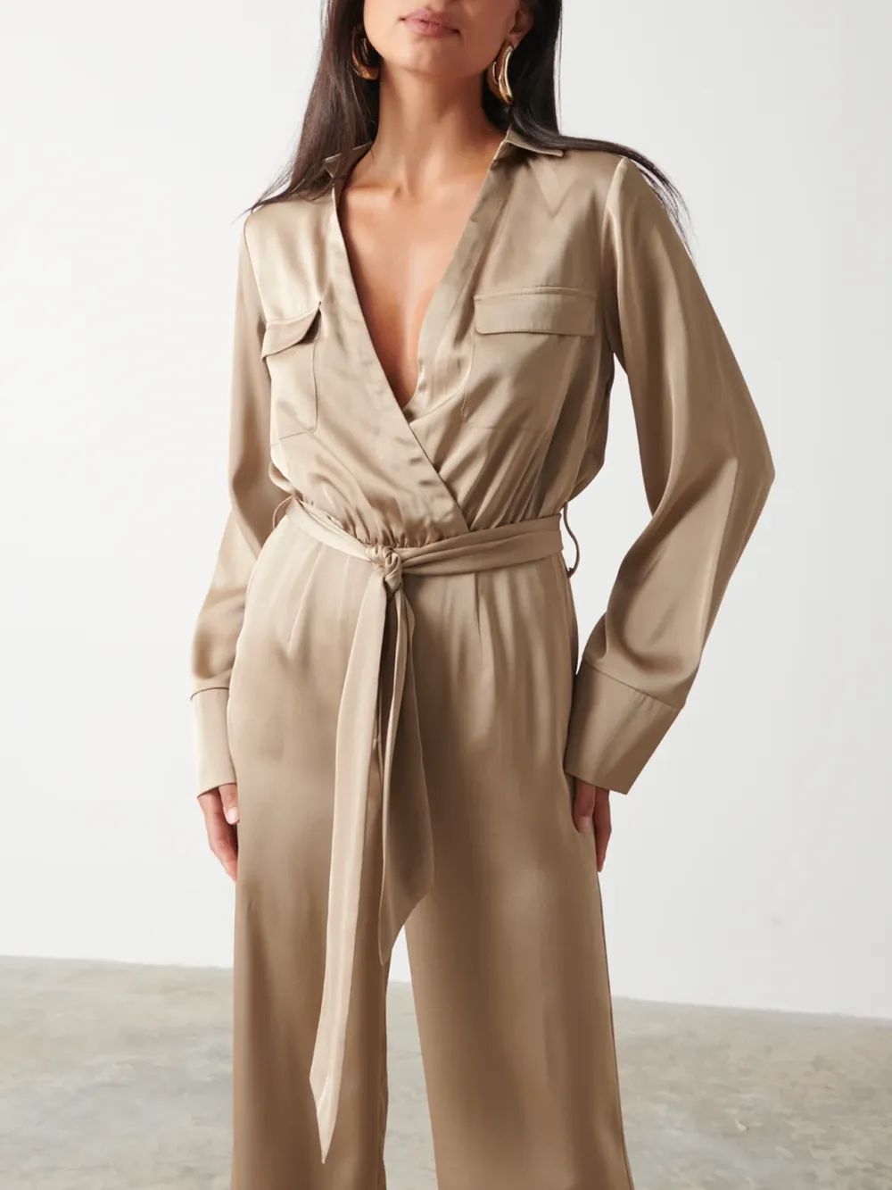 Long Sleeve Satin Jumpsuit