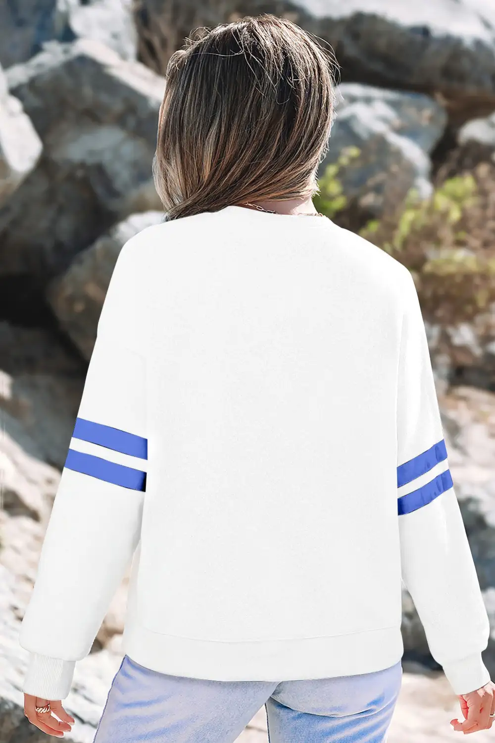 Relaxed Striped Drop Shoulder Varsity Stripe Sweatshirt