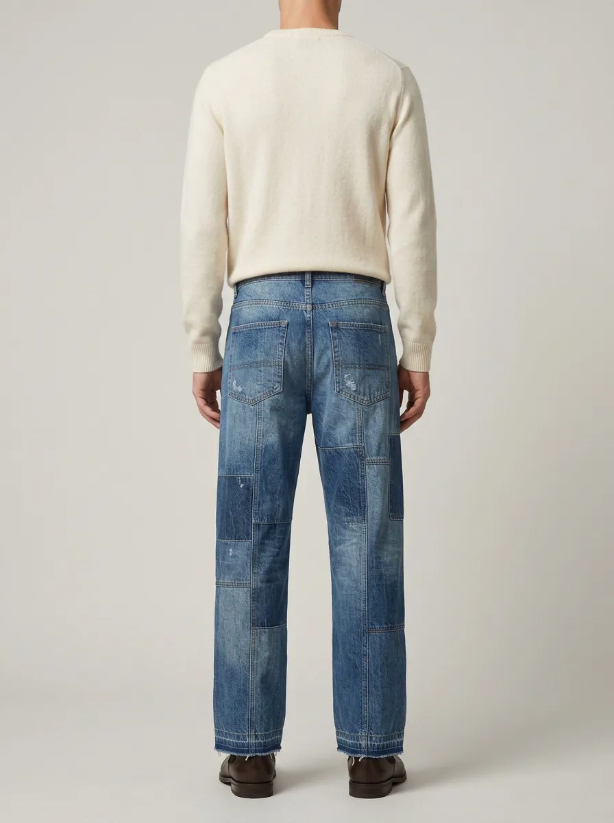Men's Patchwork Embroidered Vintage Wide Leg Jeans