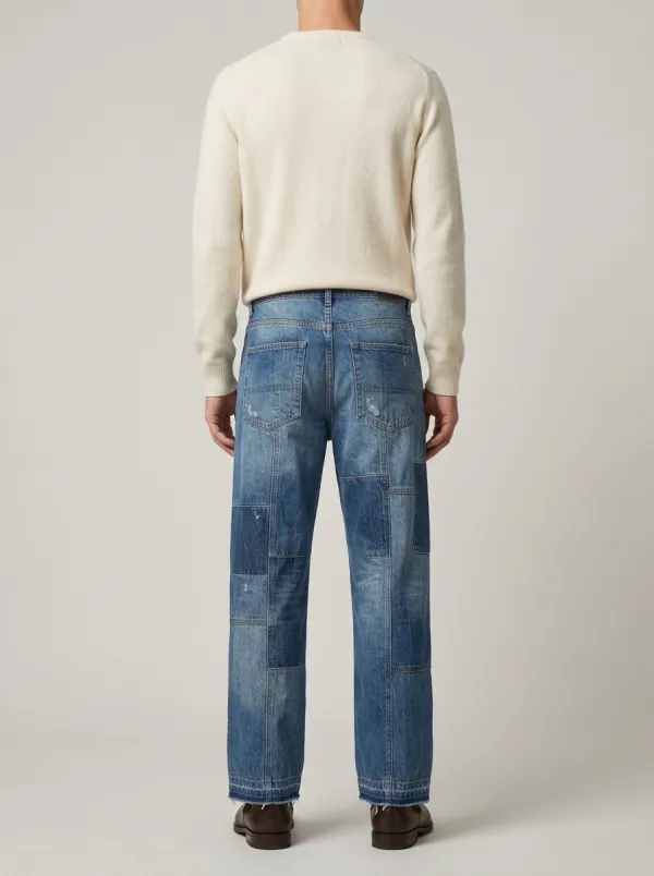 Men's Patchwork Embroidered Vintage Wide Leg Jeans