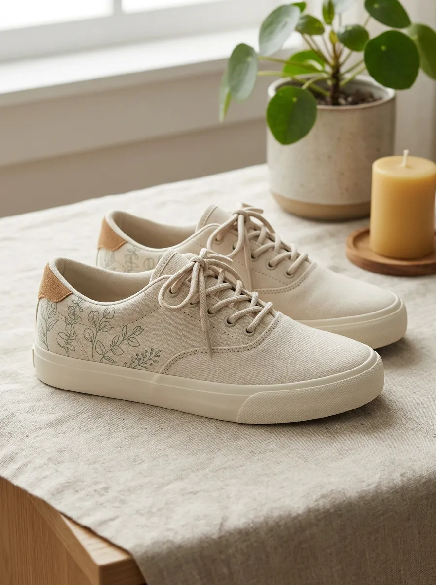 Women's Botanical Lover Eucalyptus Leaf Printed Canvas Sneakers