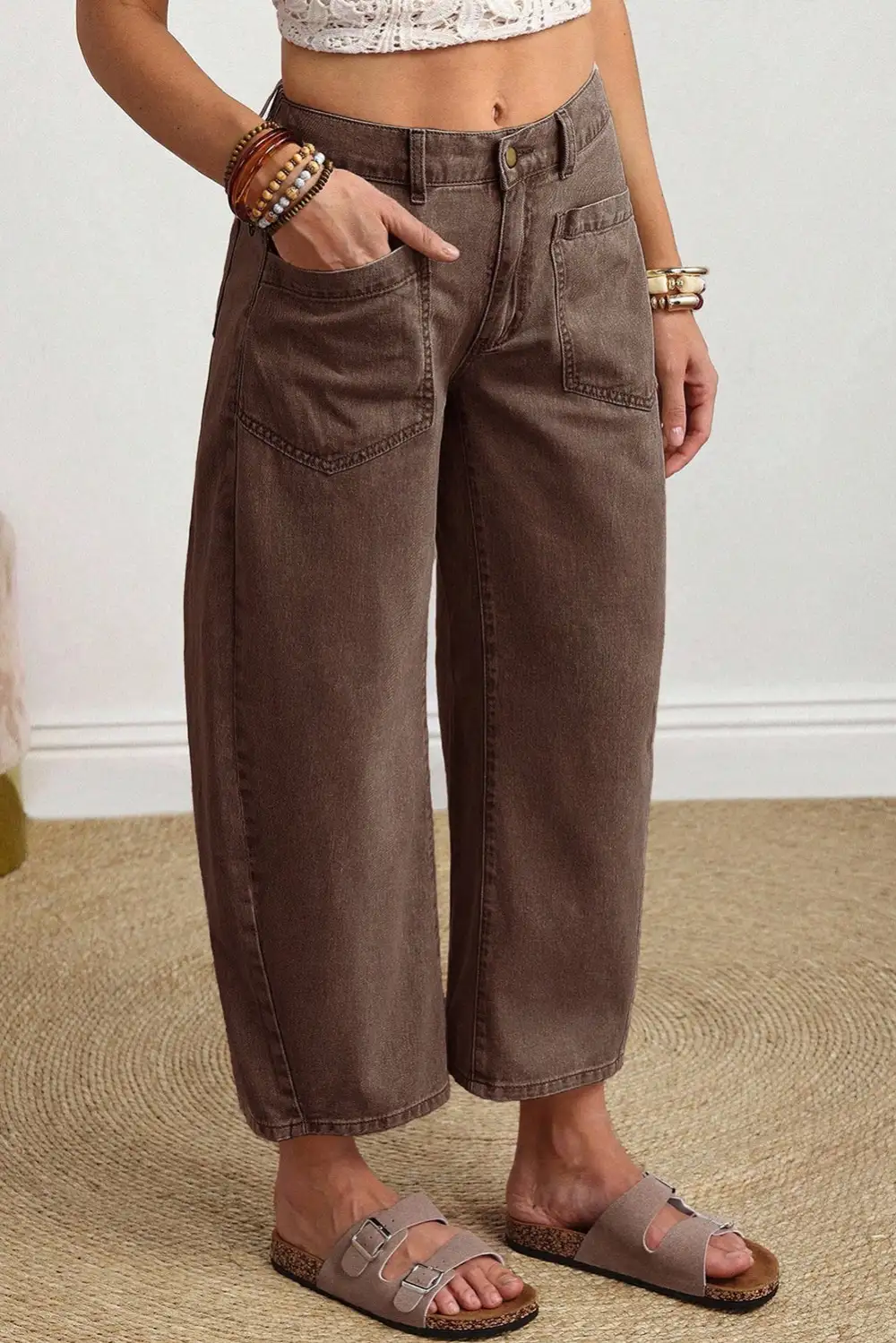 Barrel Leg Pocketed Denim Jeans
