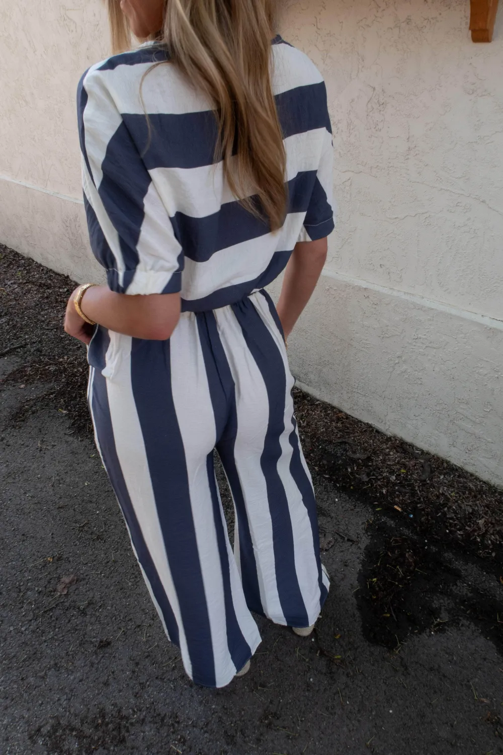 Drawstring Wide-Leg Striped Pants