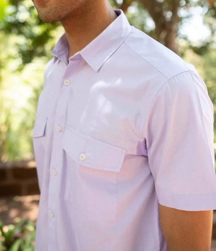 Lilac Short Sleeve Double Pocket Cotton Shirt