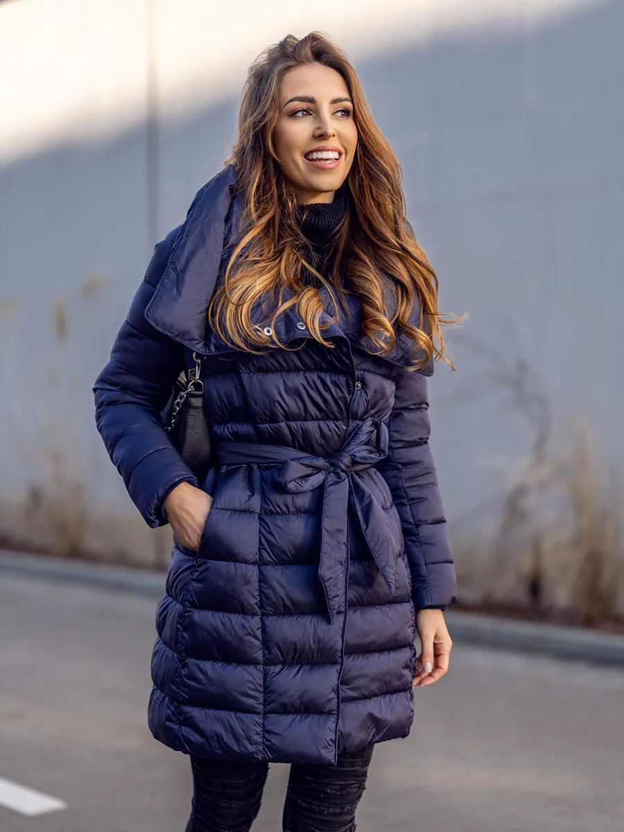 Dark blue women's long winter jacket