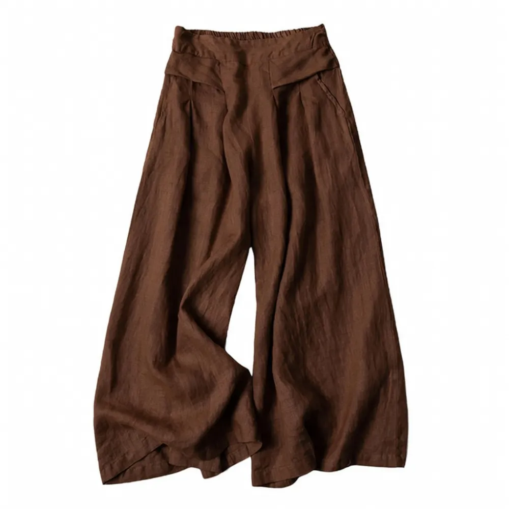 Women's Cotton and Linen Seven-Point Wide-Leg Pants