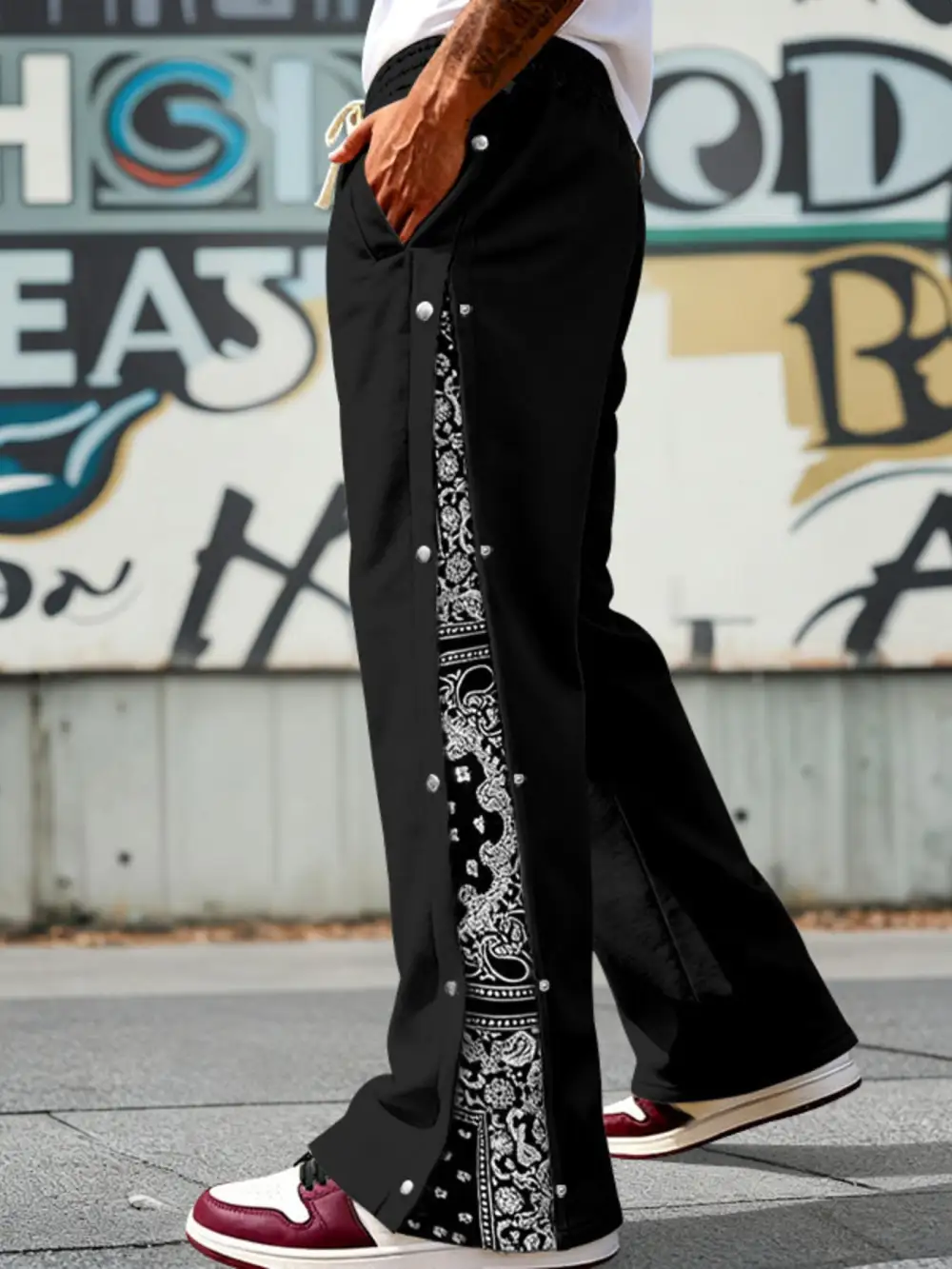Men's Full Size Side Snap Wide Leg Pants