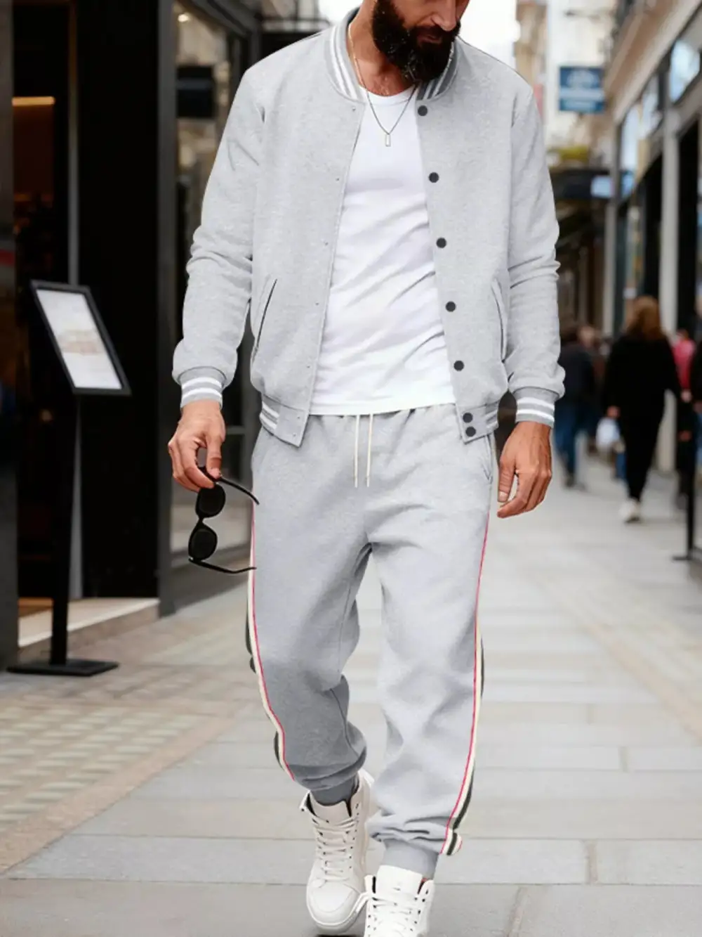 Men's Full Size Striped Snap Down Top and Pants Set
