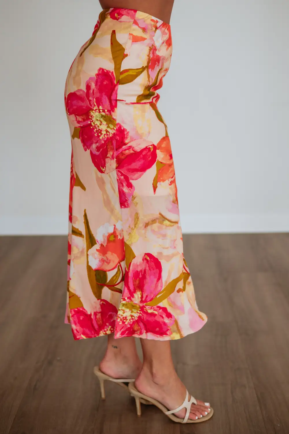 Floral Print Flared Hem Elastic Waist Midi Skirt