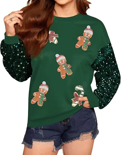 Womens Christmas Santa Sequin Sweatshirt – Sparkle, Celebrate & Stay Cozy
