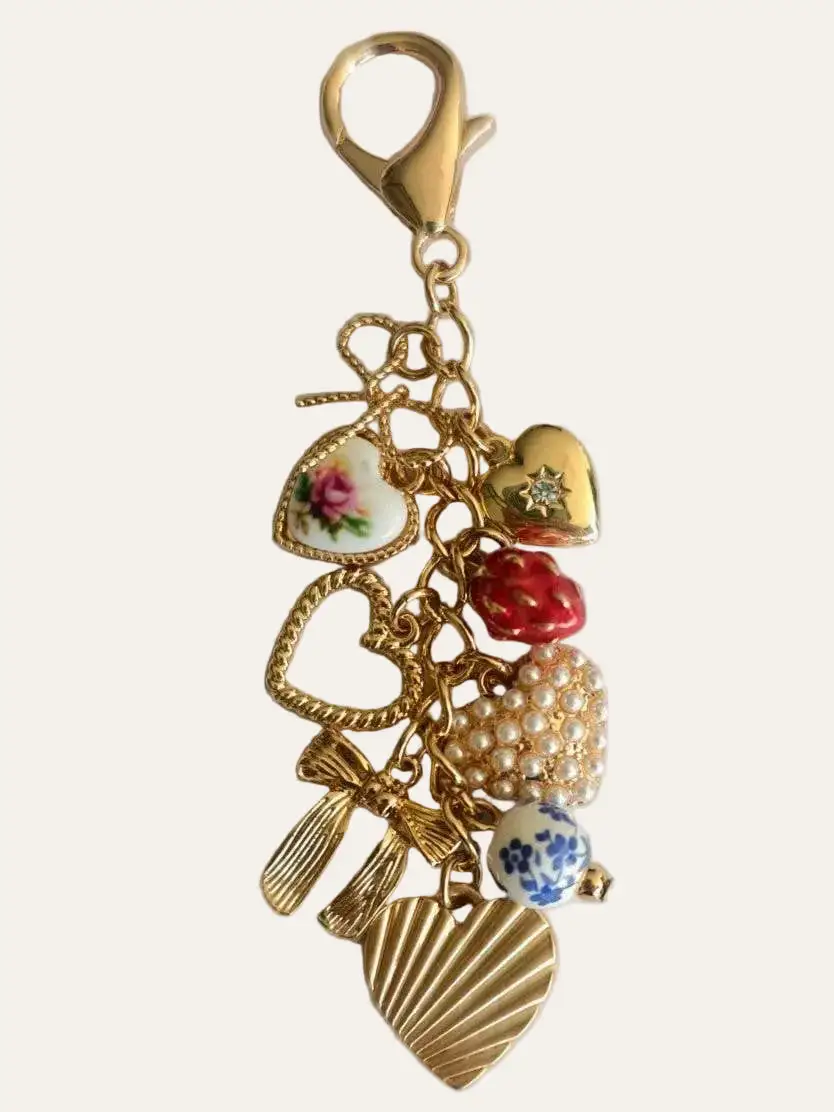 Porcelain Bow Strawberry Bag Charm