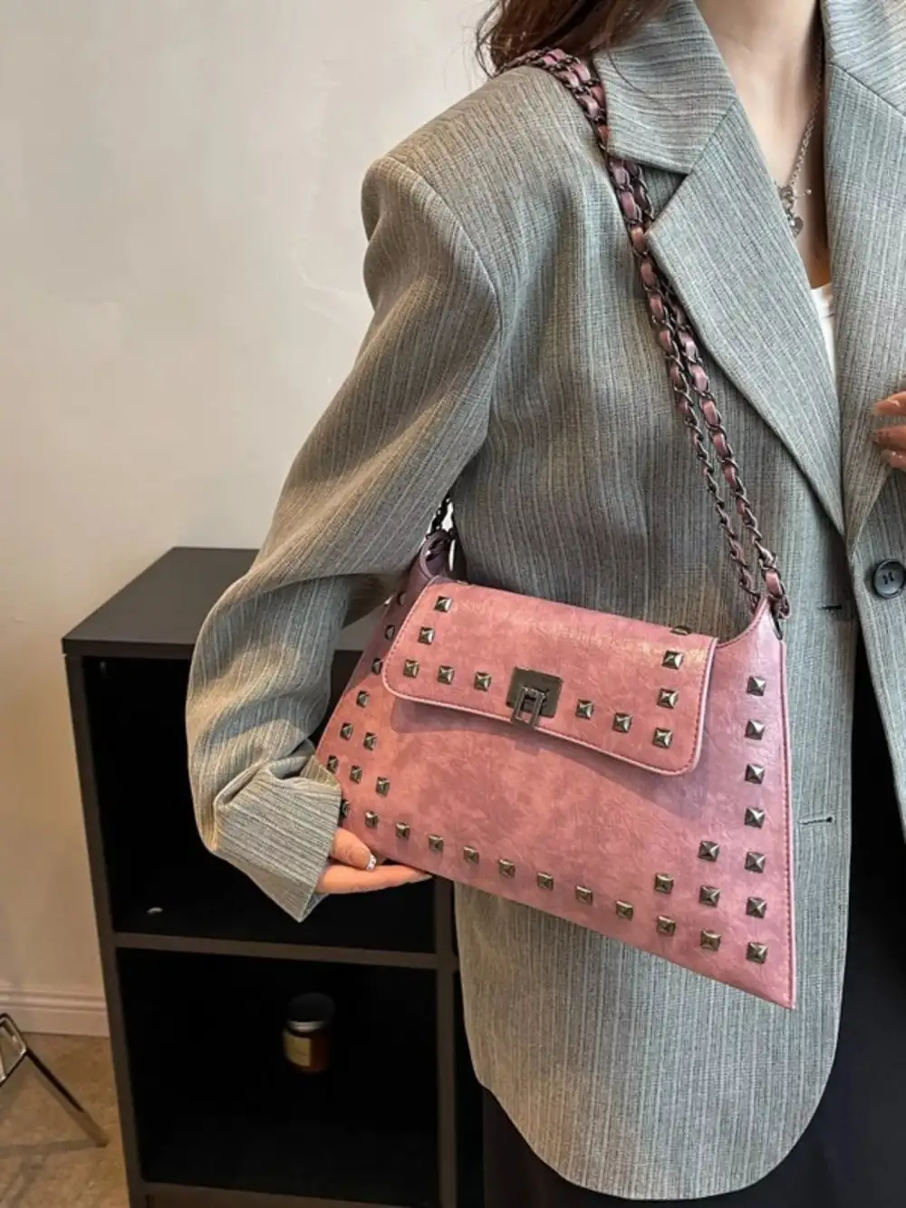 Studded Flap Chain Shoulder Bag