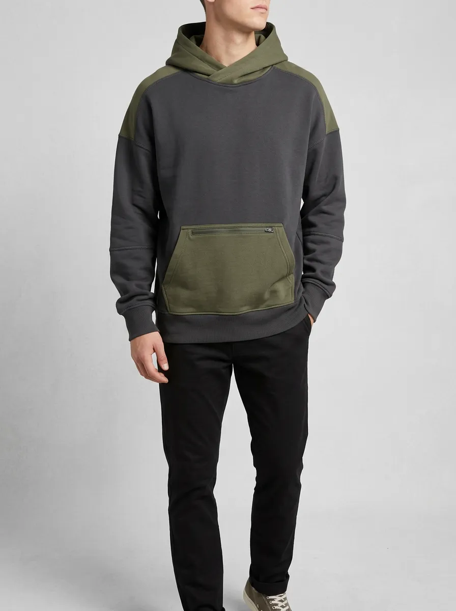 Men's Casual Outdoor Colorblock Zipper Pocket Hooded Sweatshirt