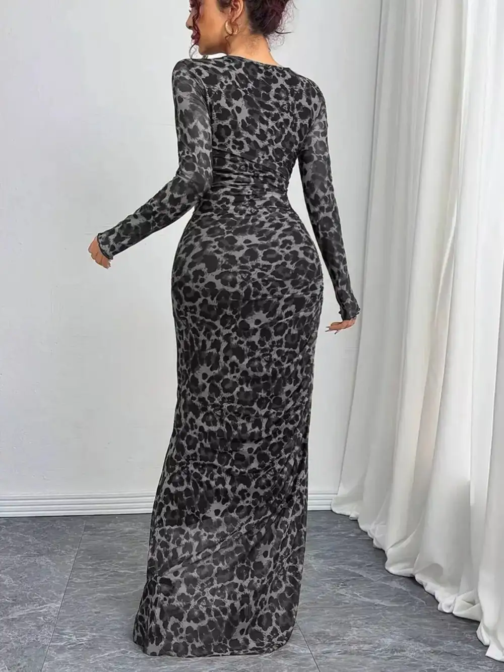 Animal Print Ruched Maxi Dress