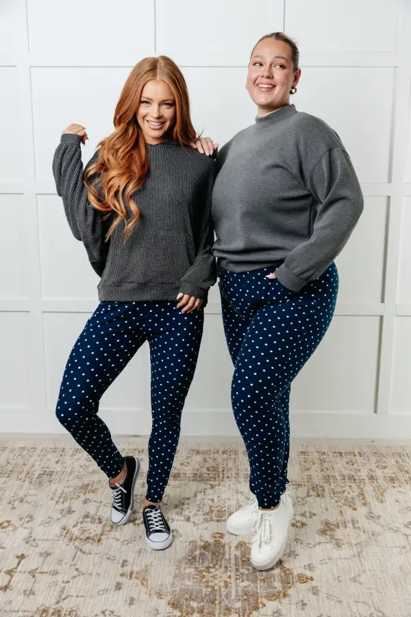 Knit Polka Dot Tapered Drawstring Jogger Pants