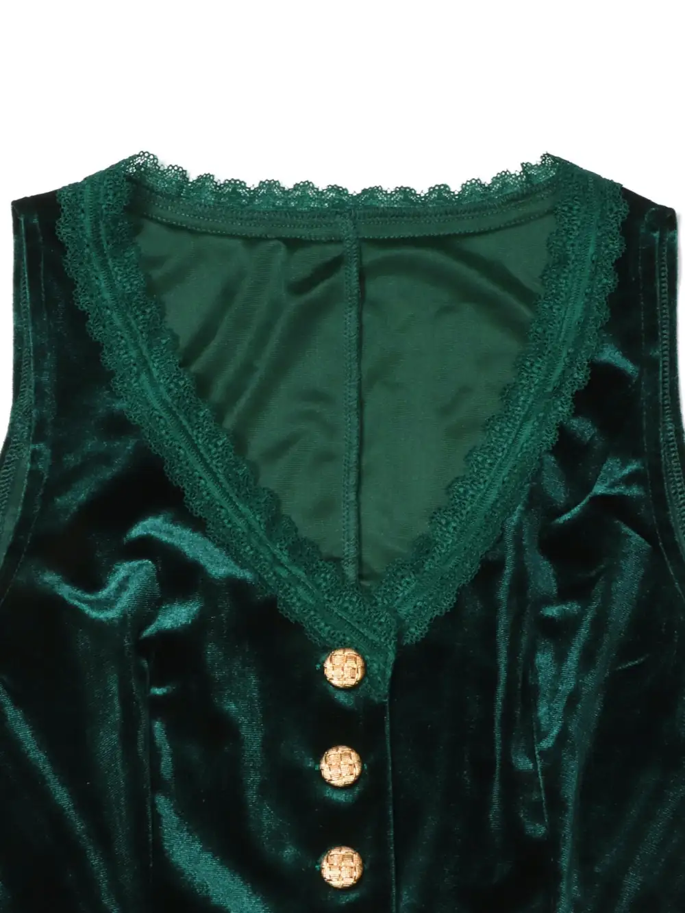Lace Trim Velvet Button Front Top