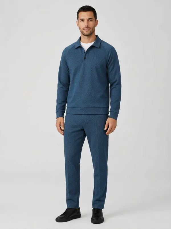 Men's Classic Textured Minimal Polo Shirt and Pants Set