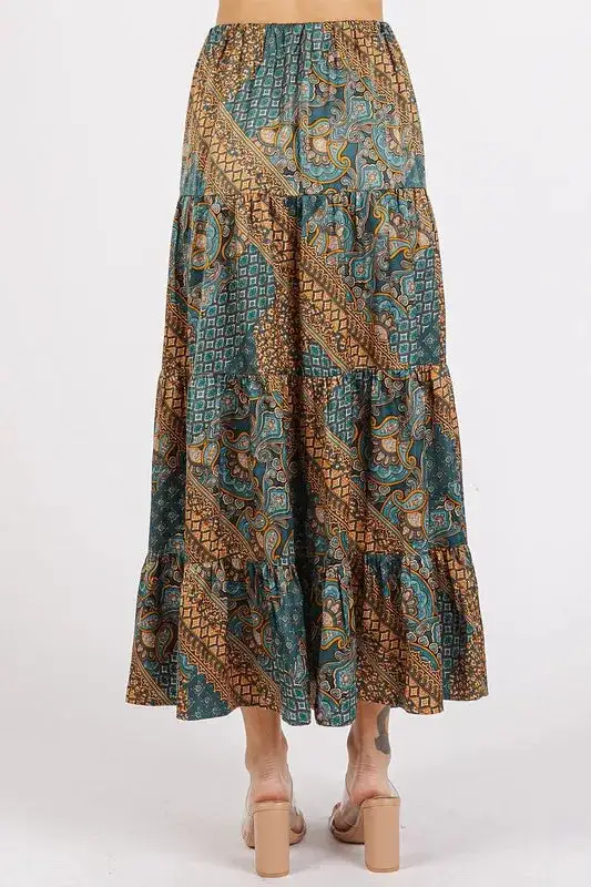 Paisley Patchwork Print Satin Maxi Skirt