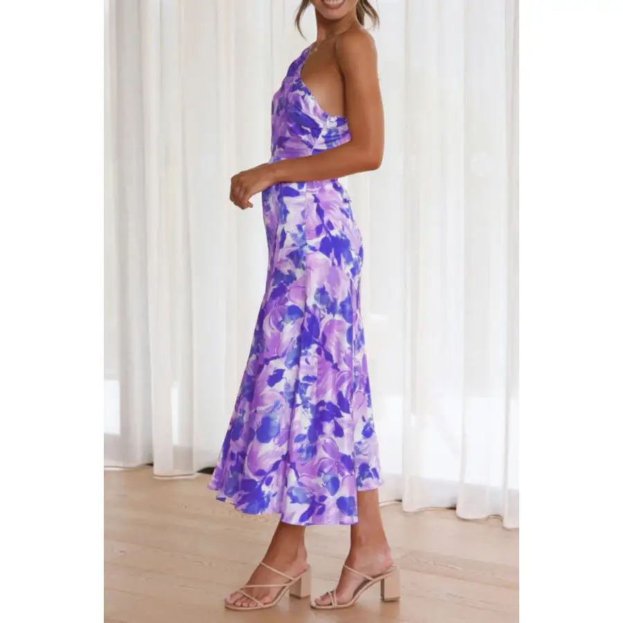 Single Ruched Single Shoulder Midi Dress