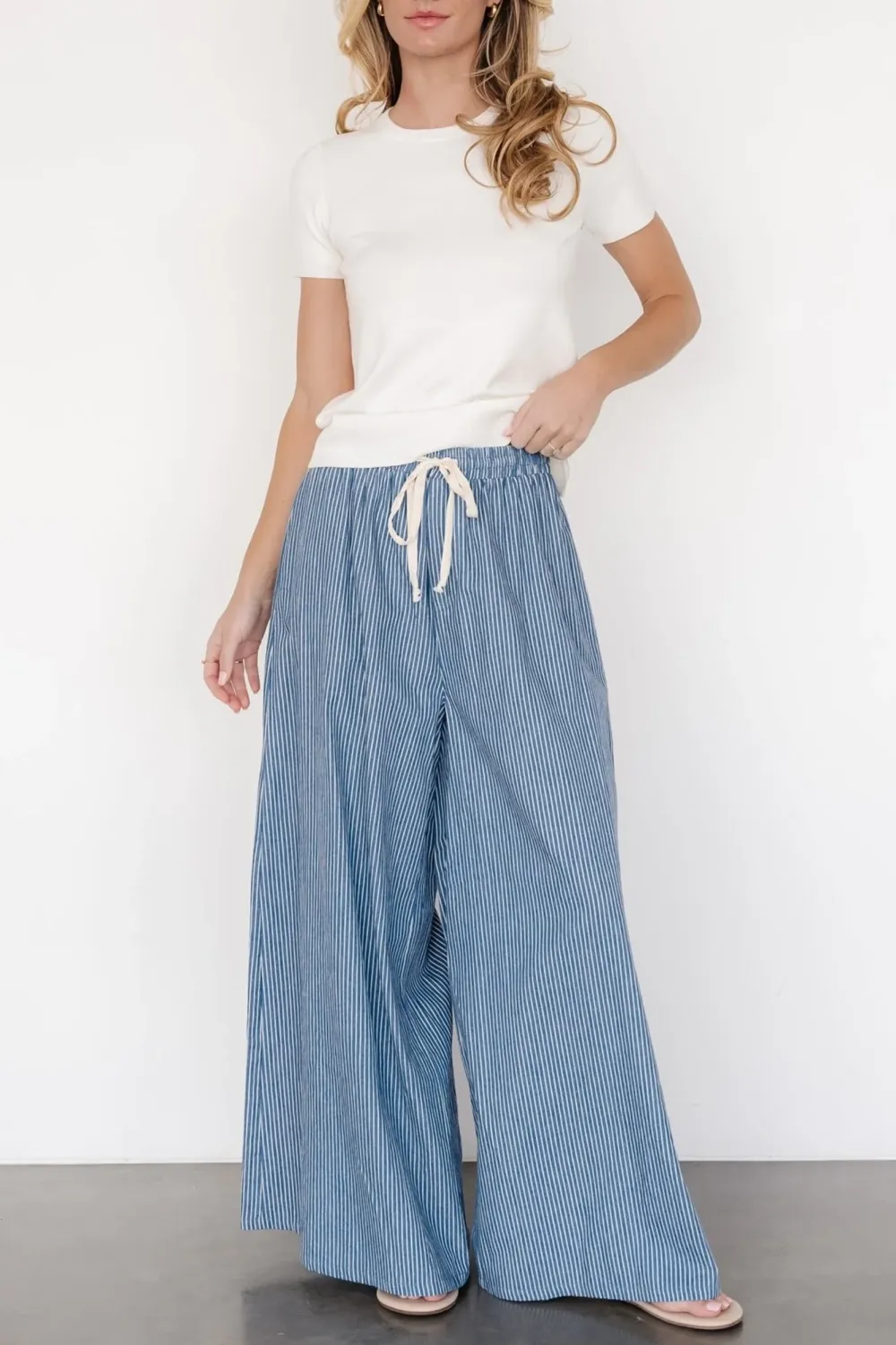 Classic Blue And White Stripe Soft Slim-Fit  Pants