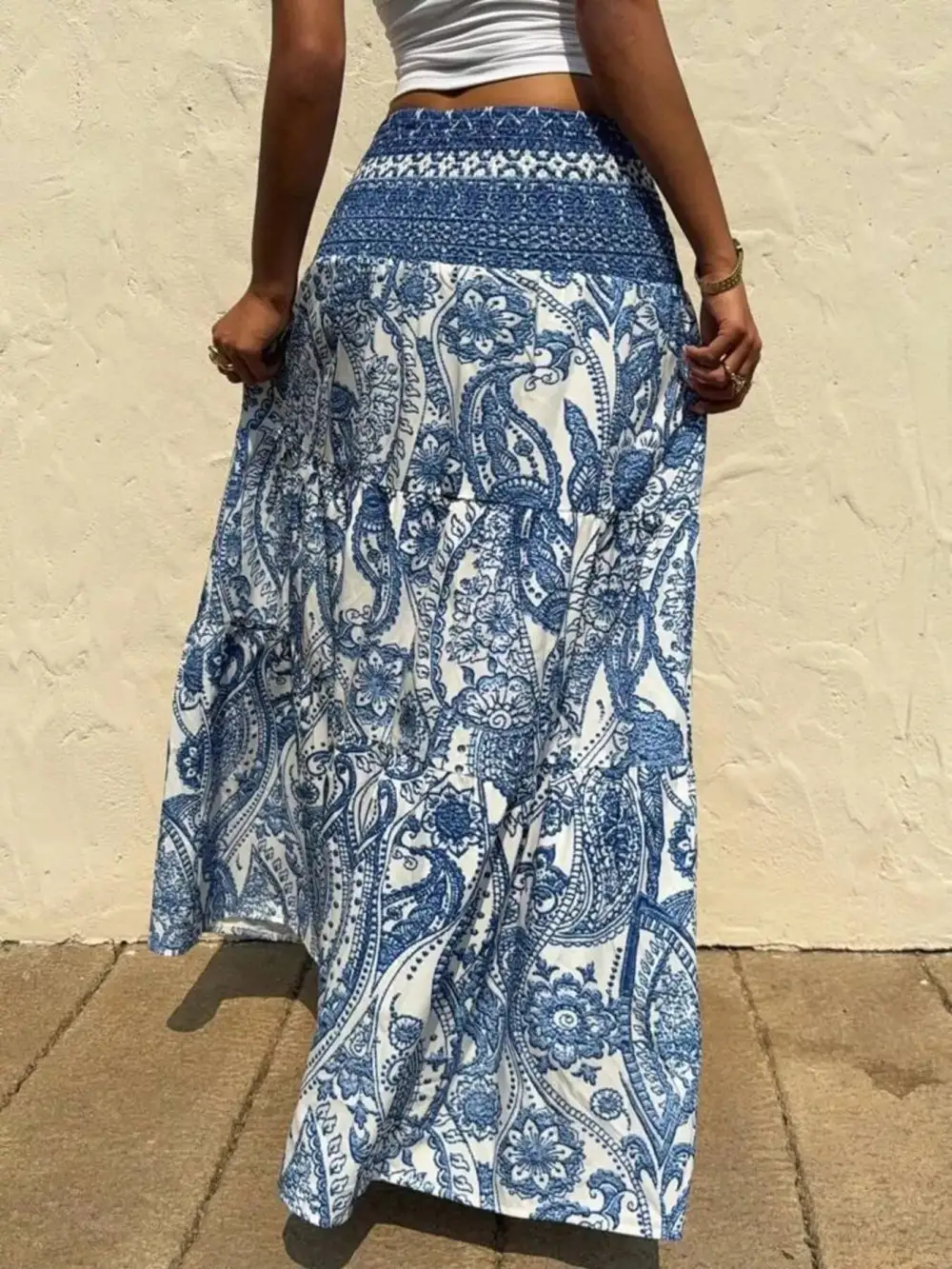 Paisley Print Tiered Maxi Skirt