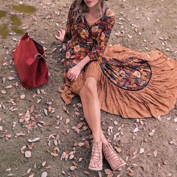 Floral Vintage Irregular Maxi Wrap Dress