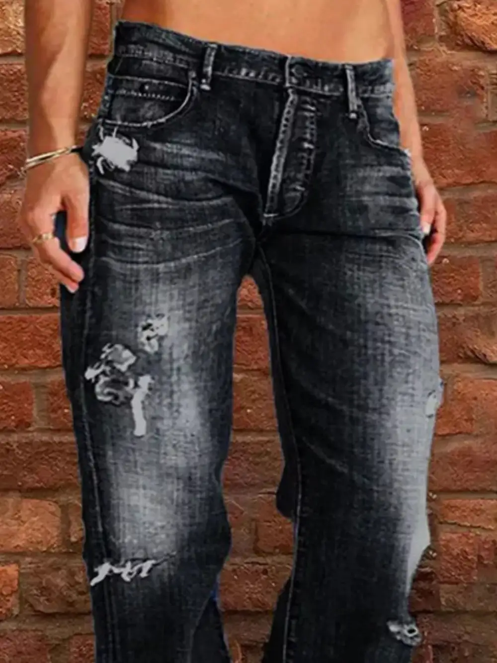 Balanced Raw Hem Distressed Denim Jeans