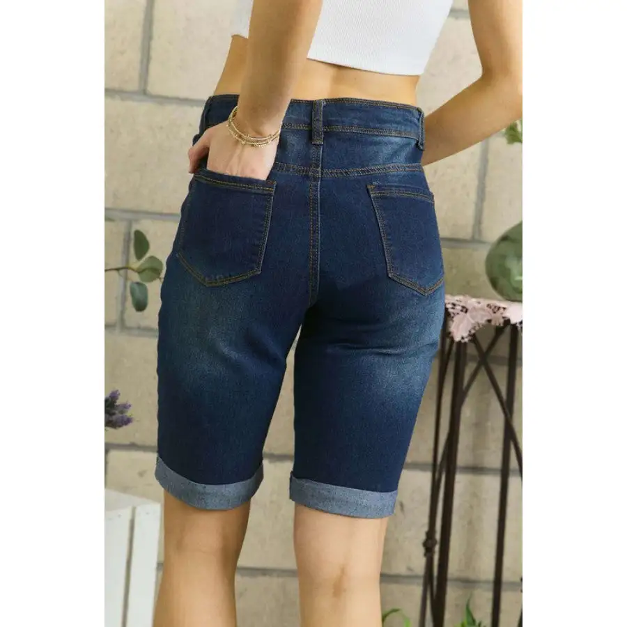 Distressed Denim Shorts with Pockets