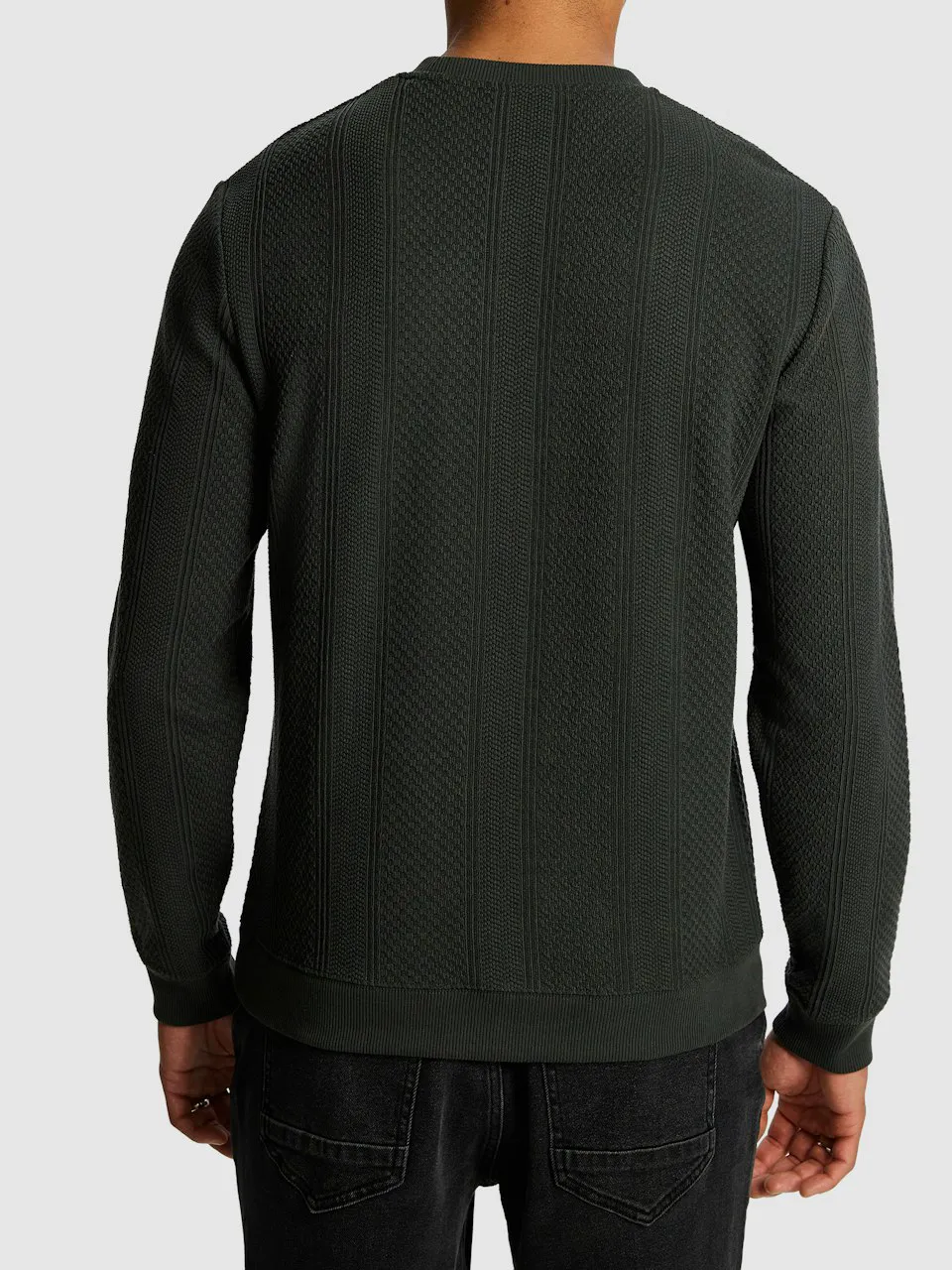 Dark Teal Crew Neck Textured Sweatshirt