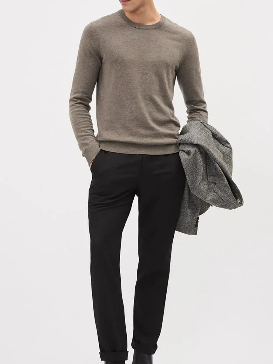 Muted Gray Crew Neck Long Sleeve Sweater