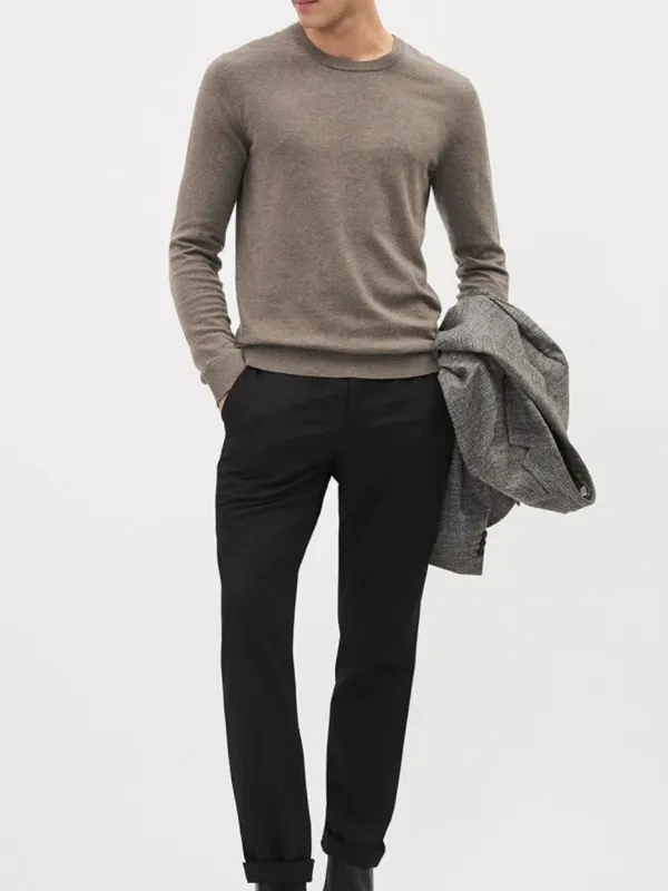 Muted Gray Crew Neck Long Sleeve Sweater