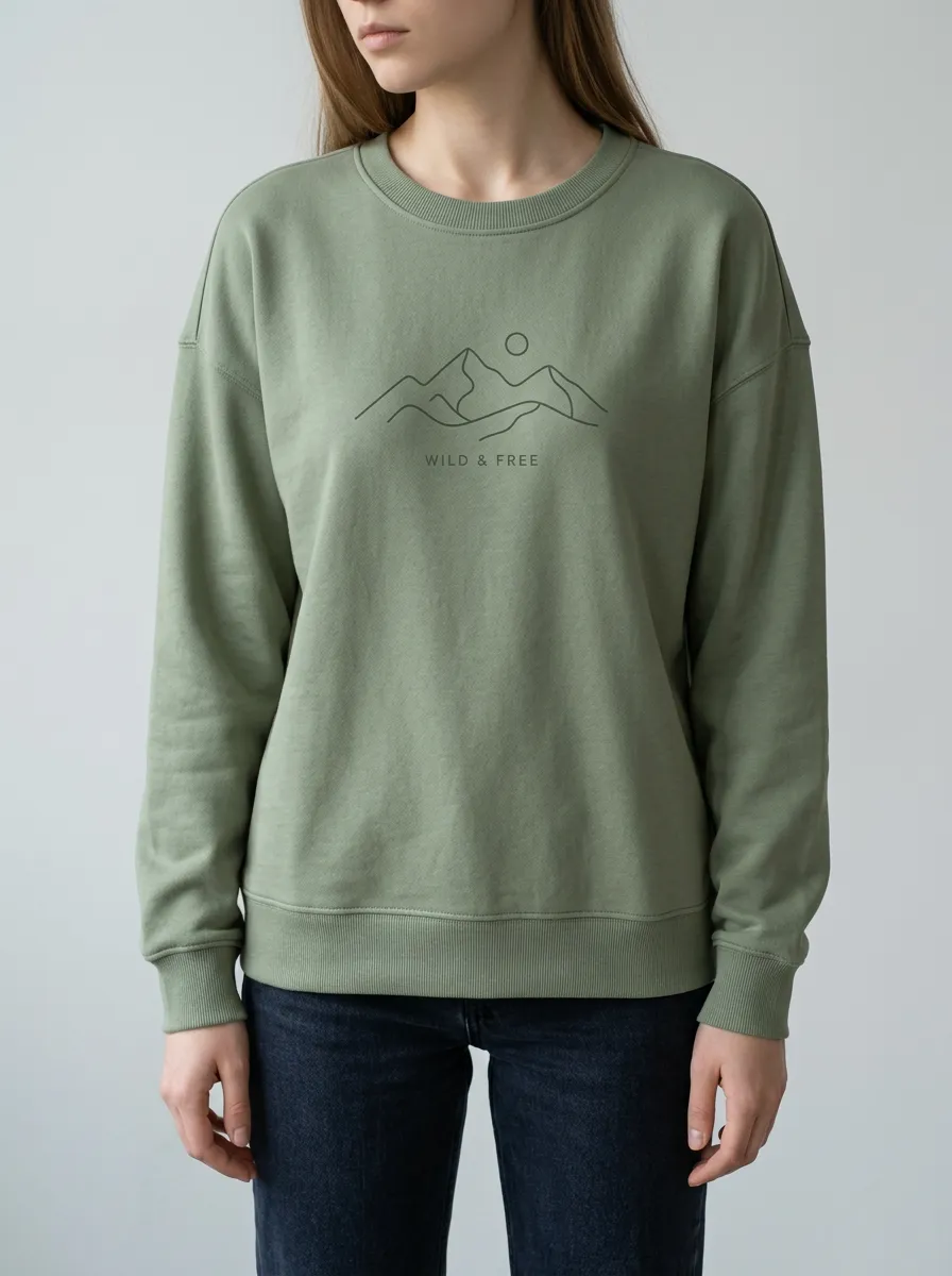 Women's Nature Lover Wild & Free Mountain Line Art Printed Sweatshirt