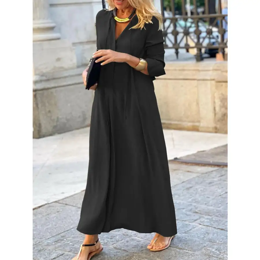 Full Size Solid Color Maxi Shirt Dress Plus Size