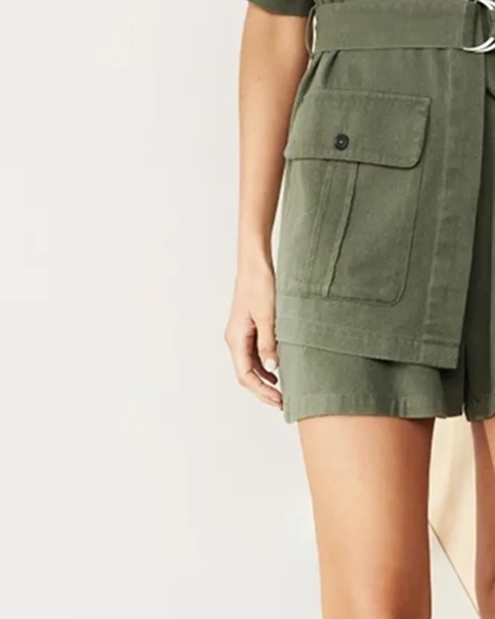 Pleated denim Twill Shorts