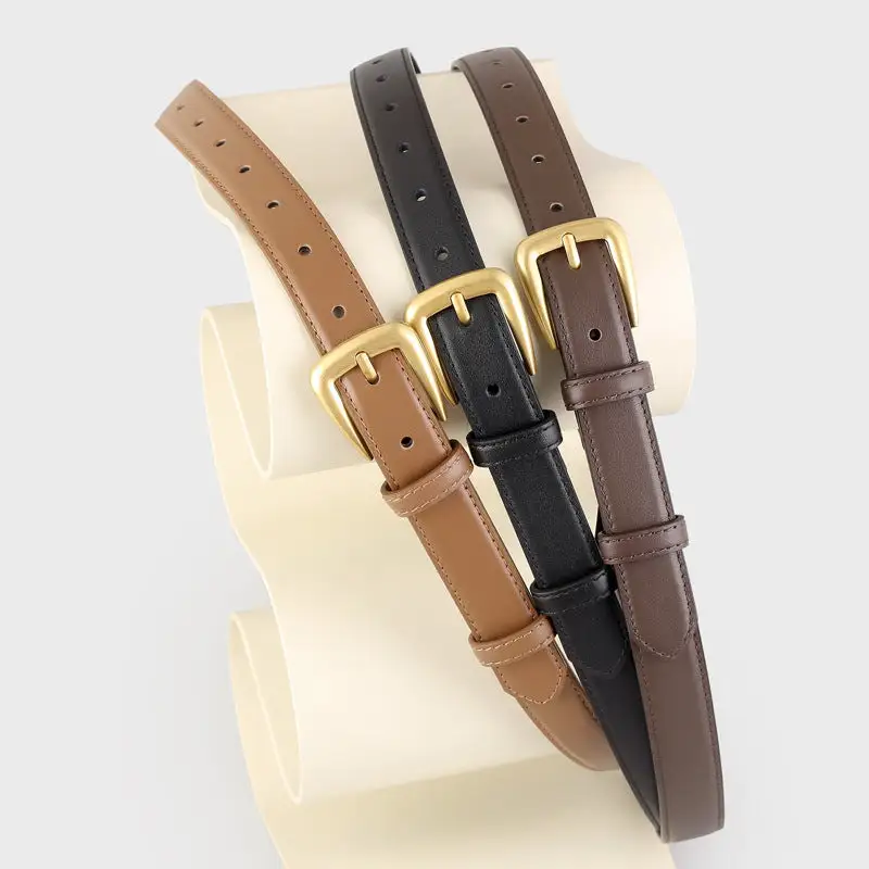 Everyday Skinny Leather Belt with Golden Buckle