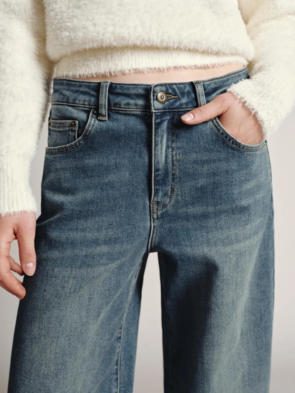 Ladies' Casual Style Loose Denim Wide-Leg Trousers