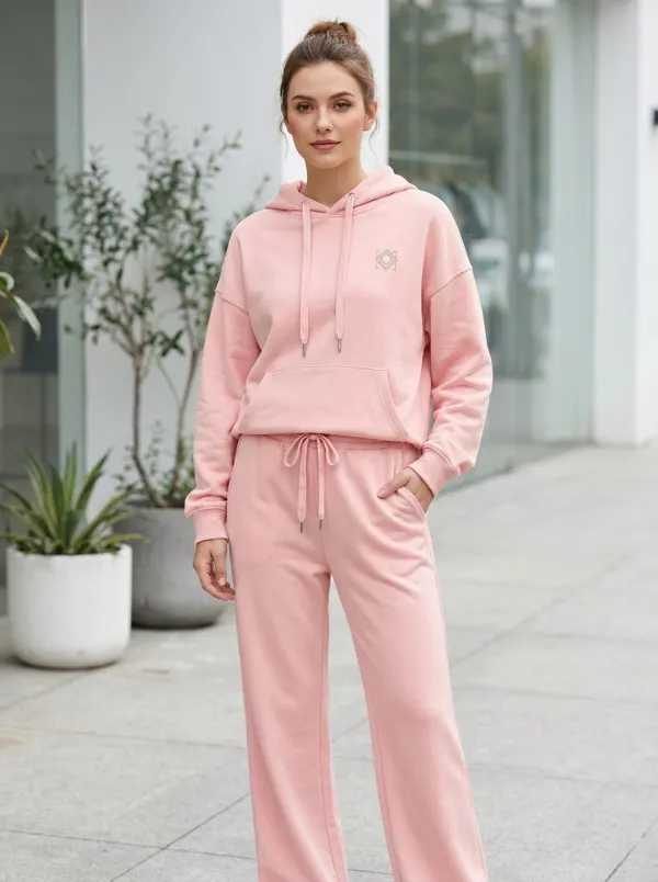 Women's Minimalist Geometric Logo Printed Hoodie Sweatpants Set