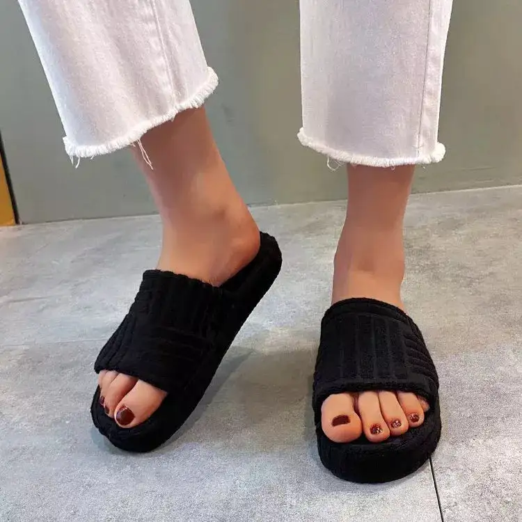 Refined Open Toe Platform Slippers