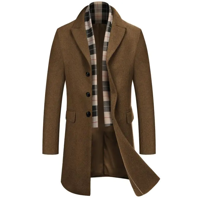 Men's Wool Blend Coat with Detachable Plaid Scarf Classic Warmth. Smart Design. Timeless Winter Style.