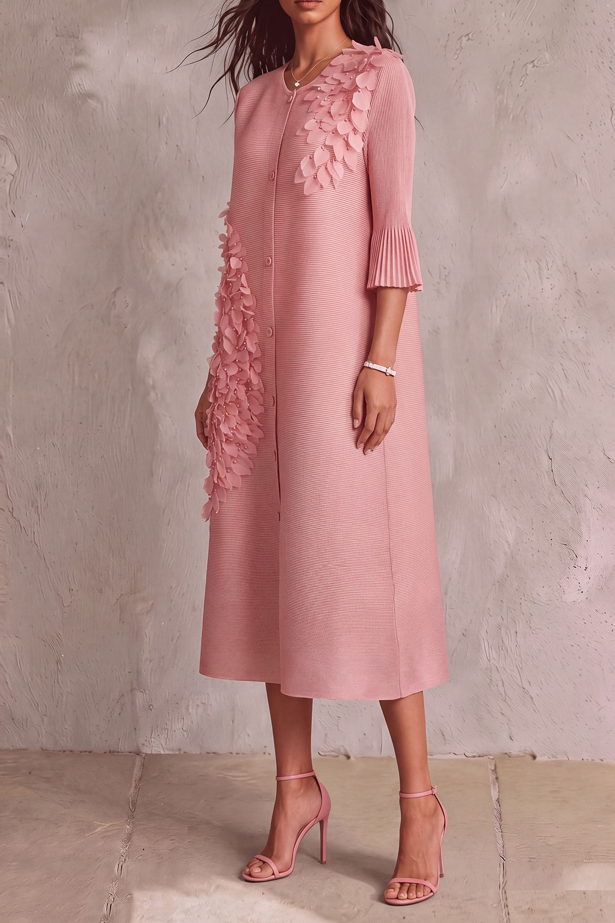 Pleated Button Front Floral Midi Dress